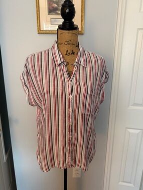 Style & Co. Striped Button-Down Shirt in White, Red, Black